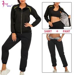 Jassen Sexywg Saunapak voor dames Gewichtsverliesjack Legging Zweten Set Vetverbrander Tops Broeken Sportkleding Body Shaper Hardlopen Gym