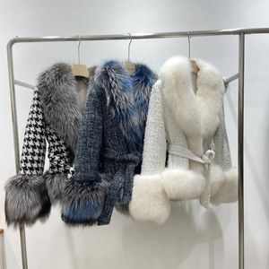 Jackets schapen wollen bont jas vrouwen winterjassen met echte vossen kraag trim dikke warme korte bont uit de riemkleding