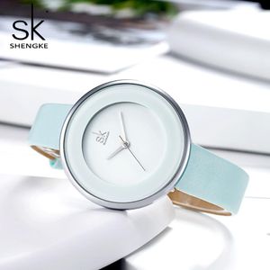 Vestes shengke womins watchs mode cuir minimaliste montre des femmes sk watch ultra minces de giilles féminines horloge reloj mujer