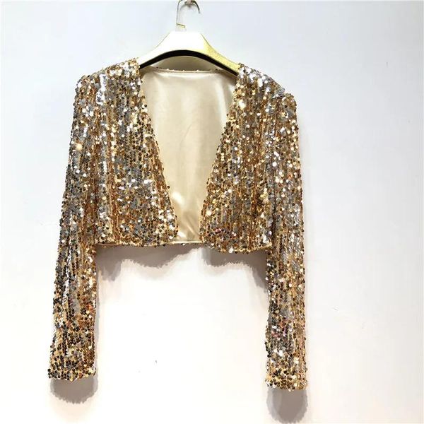 Vestes Sidaimi femmes manteau brillant paillettes à manches longues longueur recadrée ouvert devant boléro haussement d'épaules paillettes Cardigan veste courte