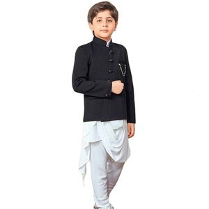 Jackets Single Breasted Suit Stand Collar Boy's Black Kung Fu Mandarin Coat retro voor dagelijkse slijtage luxe blazers kinderen overjas 230817