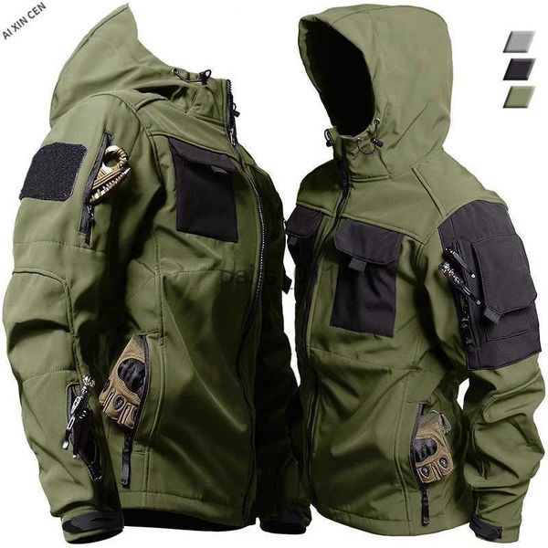 Jacken Haut Taktische Jacken Männer Military Soft Shell Wasserdicht Winddicht Mit Kapuze Outdoor Funktionelle Uniformen Multi-taschen YQ231025