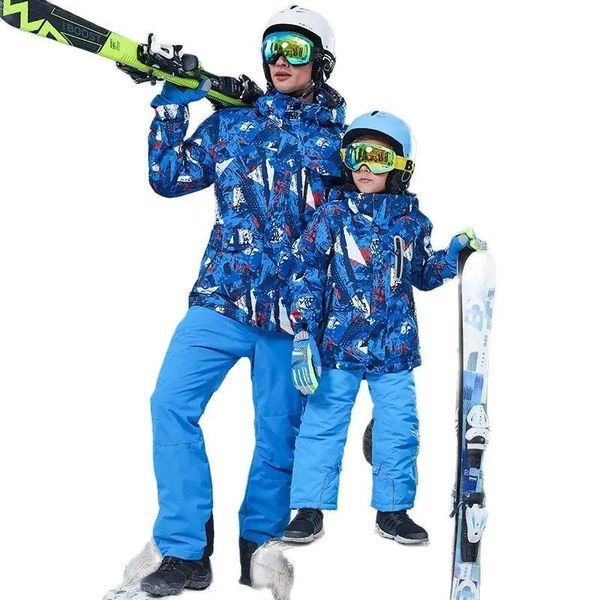 Vestes Snowsuis de snows Men Suis ski Boys Winter Set Family Ski Cost Enfants Enfants Veste de ski étanche à travers le vent + Pantalon Snowboard Snow Vêtement