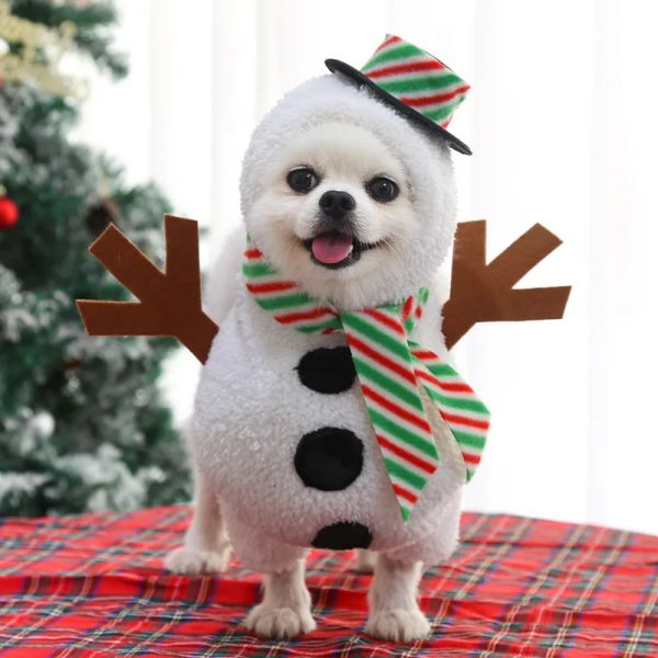 Chaquetas Disfraz suave para mascotas Poliéster decorativo blanco Divertido disfraz para perros y gatos Accesorio Disfraz de muñeco de nieve navideño Ropa de fiesta para Hiromi