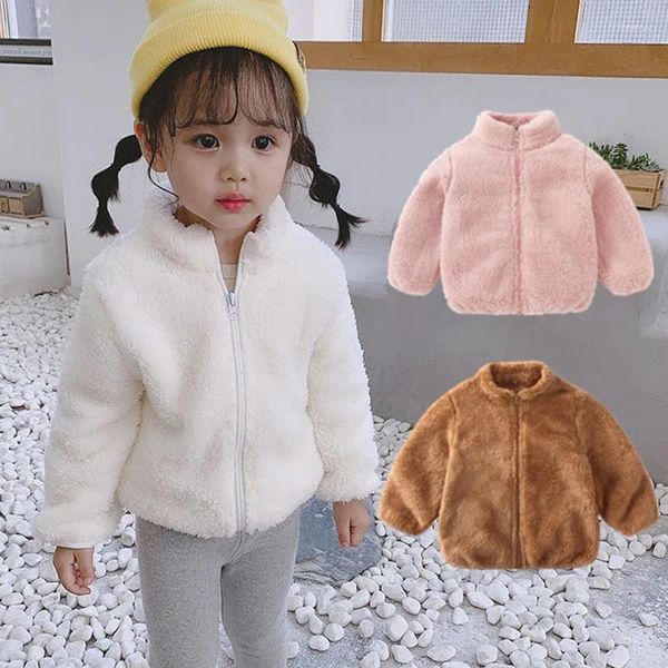 Chaquetas Color sólido Moda Casual Chaleco para niños Otoño Invierno Cálido Espesar Felpa Chaqueta de manga larga Abrigos Ropa para niños 1-6 años