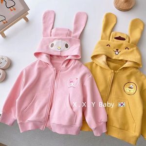 Jackets Lente herfst Babymeisjes Lovely Cartoon Shower Kangaroo Pocket Zip Sweatshirt Kinderjas Tops Kinderen Hoodie Outfit 312 jaar 230728