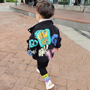 Jackets Spring Herfst Kinderen Jassen Jackets Kids Boy Fashion Denim Outerwear Letter Print Baseball uniform jaskleding 230331