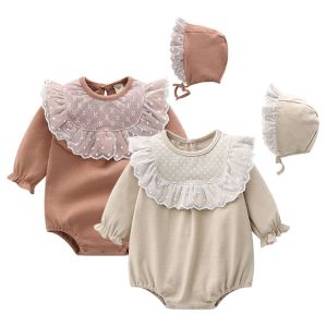 Chaquetas primavera encaje de otoño ropa para niña recién nacida mono de princesa conjuntos de ropa mono + sombreros para niñas