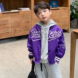 Jackets Spring Herfst Purple Baseball Jacket Boy Teens Kids Kleding Girls Jongens Casual Letter Coats Children Outwear Wind Breaker 221010