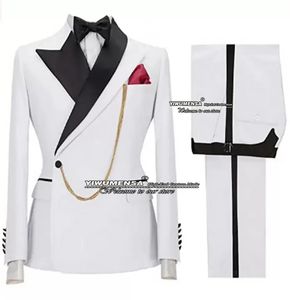 Chaquetas primavera/otoño trajes de boda blancos novios ropa blazer chaqueta negra doble pecho con pantalones 2 piezas vestidos de negocios formales