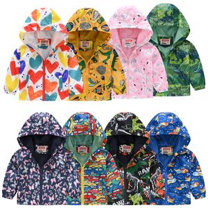 Jassen Lente Baby Jongens Meisjes Jassen Cartoon Dinosaurus Rits Hoodies Jas voor kinderen Sweatshirt Kinderen Windjack Bovenkleding 1 7 jaar 230825