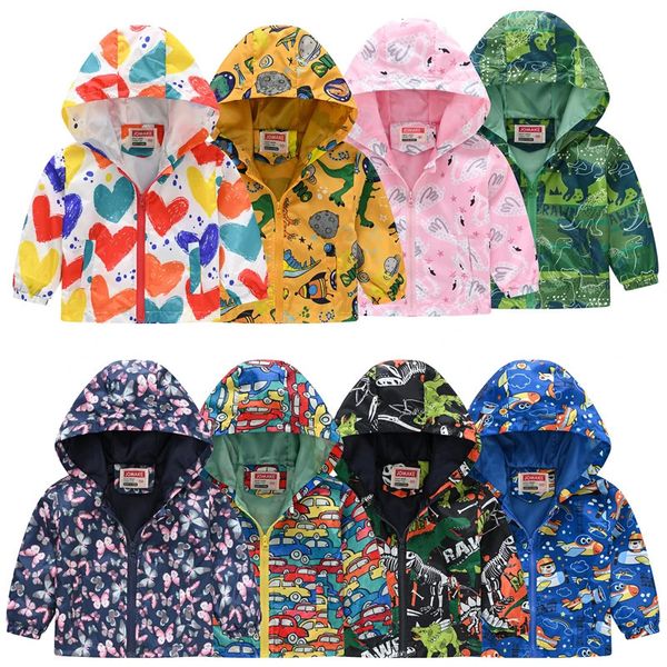 Vestes Printemps bébé garçons filles manteaux dessin animé dinosaure fermeture éclair veste à capuche pour enfants sweat enfants coupe-vent vêtements d'extérieur 1 7 ans 231214