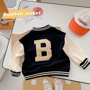 Jackets Lente Baby Boys Letters Baseball Jacket Kinder Katton Kleding Kinderen College Style Jas Girls Varsity Bomber Outerwear Uniform 230628