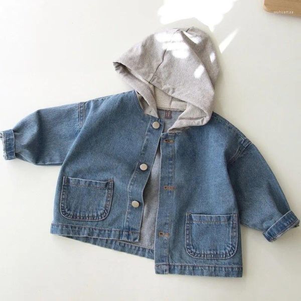 Chaquetas de primavera para niños, ropa de abrigo con capucha para niños pequeños, abrigo vaquero holgado para niñas, ropa informal de manga larga para otoño