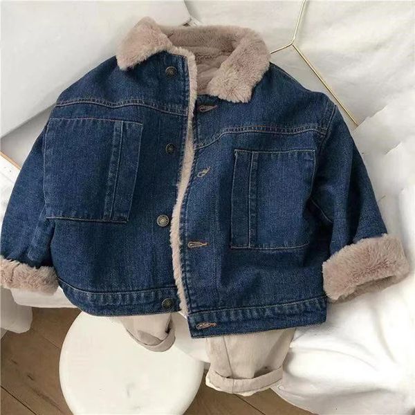 Vestes Printemps Denim Peluche Chaud Filles Veste Automne Hiver Enfants Épais Jean Manteau Bébé Garçons Vêtements 2 à 8 Ans XMP486 231123