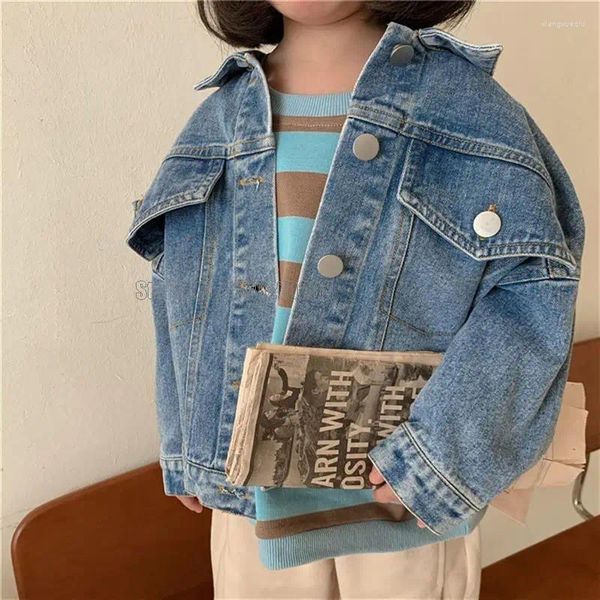 Chaquetas primavera otoño niños niñas Casual todo fósforo Denim niños cuello vuelto abrigo de manga larga niños Top suelto