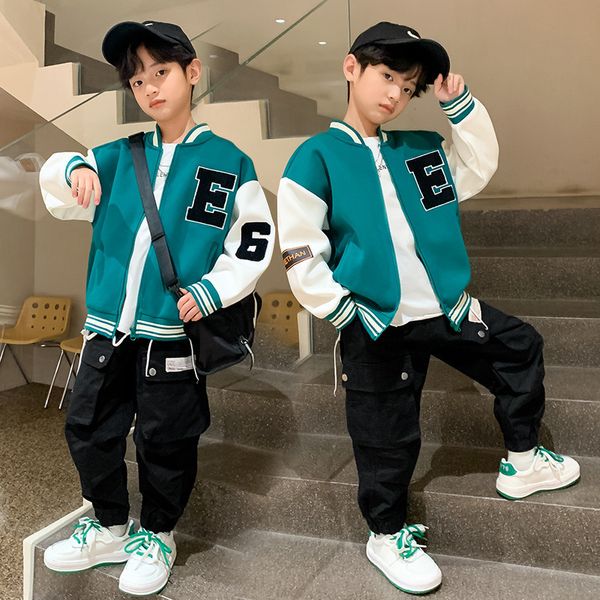 Vestes Printemps Vert Noir Lettre Baseball Veste Bébé Garçons Vêtements De Mode Pour Adolescent Enfants Cardigan 3 À 13 Enfants Casual Outwear Manteaux 230310