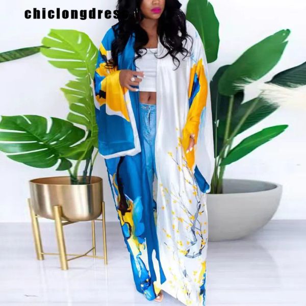 Vestes Spring Summer Fashion Satin Cardigan manteau africain femmes causaux causaux élégants imprimé cardigan cardigan coucher de vent de vent