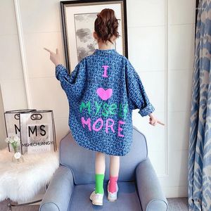 Jackets Streetwear Kids For Girls Ropa Long Outerwear Todos los Jeans de letras de estampado abrigos para la ropa para niños 9 10 11 12 años