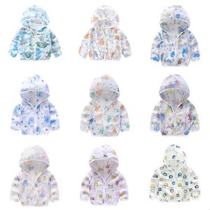 Jackets zomer Kinderen Hooded Sun Bescherming Kleding Kleding Baby Boys Outkar Jacket Meisjes Cartoon Dier Zonnebrandcrème Dunne jas met lange mouwen 230311