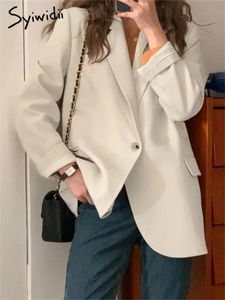 Jackets Syiwidii Blazer Jacket Dames Nieuwe Casual Coat Single Button Korean Fashion Elegant Stijlvolle vrouwelijke Outwear Vintage Office Blazers