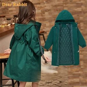 Jassen Tienermeisjes Trenchcoat Voeg katoen toe Capuchon Mode winter Buiten Double Breasted Lange Windjack Dikke Bovenkleding Jas 220827