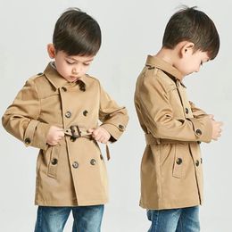 Chaquetas Abrigo de tenca Ropa para niño y niña Chaqueta a prueba de viento Cazadora británica con doble botonadura Cuello vuelto Cinturón con botones Ropa para niños 231020