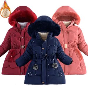 Chaquetas gruesas mantener caliente chaqueta de invierno para niñas sombrero desmontable cuello de felpa con capucha forro acolchado abrigo para niños regalo de cumpleaños 230909