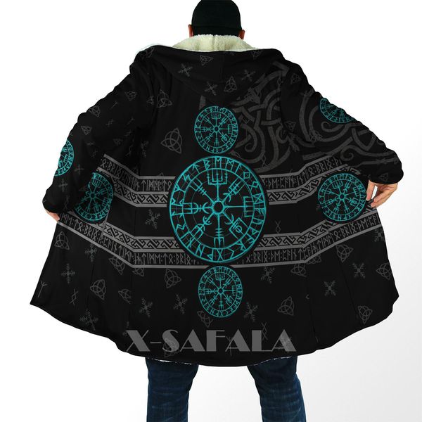 Jackets espesos con capucha cálida para hombres símbolo de tatuaje vikingo abrigo abrigo impreso fleebe a prueba de viento unisex ortela24