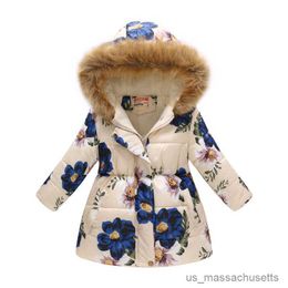 Chaquetas gruesas y cálidas para niñas, prendas de vestir con capucha de flores pesadas de talla grande, abrigos para niños de 2 a 10 años, regalo de cumpleaños R230912