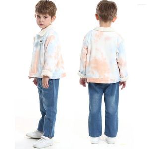 Jackets Tie-Dye Denim voor meisjes Winter Jean jas revers bovenkleding Cowboykleding Warm katoenen tops jongens winddicht