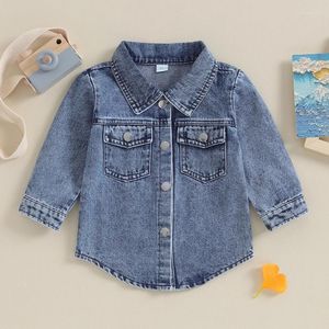 Chaquetas para bebé, niño y niña, chaqueta vaquera Retro sólida de manga larga con solapa, camisa con botones, abrigo vaquero, ropa de primavera y otoño