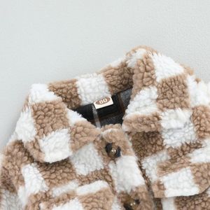 Vestes d'hiver en fausse fourrure pour bébé fille et garçon, manteau polaire à manches longues boutonné en peluche à carreaux, vêtements d'extérieur Sherpa