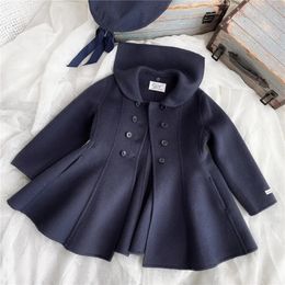 Vestes en laine pour bébés filles, robes bleu marine, manteau, vêtements d'extérieur d'automne pour bébés de 1 à 8 ans, 231206