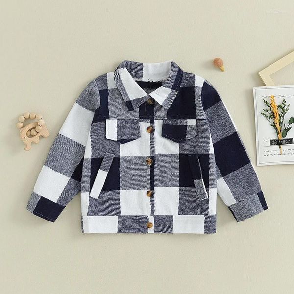 Vestes pour bébés garçons et filles, veste à carreaux, imprimé à manches longues, Cardigan à boutons, manteau d'hiver pour enfants, vêtements d'extérieur de printemps et d'automne