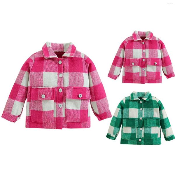 Jackets niños pequeños chicas chicas chaqueta a cuadros de manga larga niños rechazan los botones de cuello superiores para o