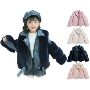 Jassen Peutermeisjesjas met lange mouwen Herfst Winter Kinderfleece met ritssluiting Effen warme wollen leren jassen 231123