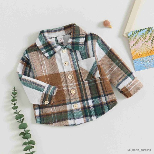 Vestes Toddler Plaid Shirt Jacket Warm Casual Veste Légère avec Poches pour Infant Baby Boy Spring Outwear 6M-5T R230805