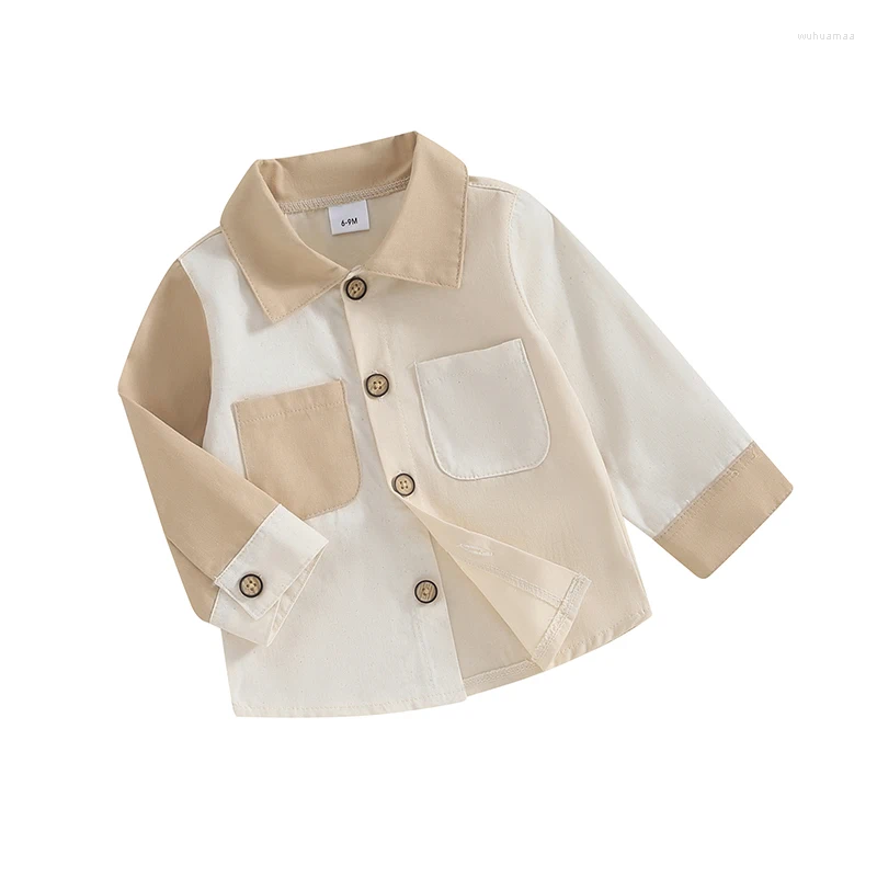 Куртки Tollder, топы на пуговицах для маленьких мальчиков и девочек, контрастная цветная блузка с длинными рукавами и карманами, рубашка, милая кавайная повседневная одежда