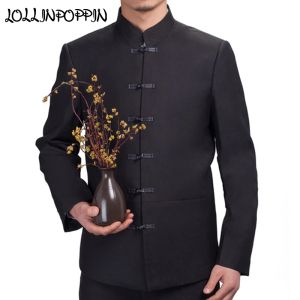 Jackets traditionele Chinese pak jaskikker sluiting single breasted heren zwarte tuniek jas mandarijn kraag mandarijn kraag