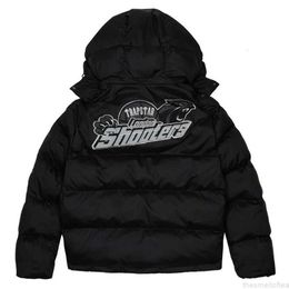 Jacken Trapstar London Shooters Kapuzen-Pufferjacke Schwarz Reflektierender bestickter Thermo-Hoodie Herren Wintermantel 230620