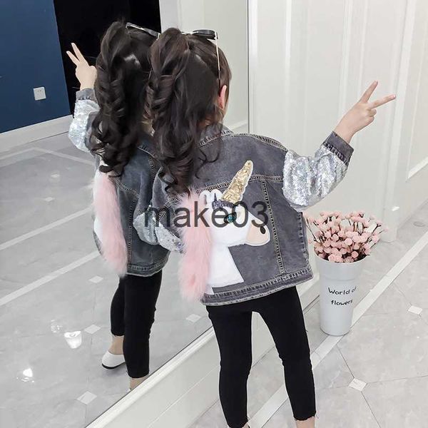 Vestes Licorne Veste Pour Filles Mode Manteaux Enfants Vêtements Automne Bébé Filles Vêtements Survêtement Jean Sequin Vestes Licorne Manteau J230728