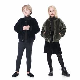 Jackets Velvet 2023 Winter Warm Boys and Girls Brothers Sisters Coat Kinderen gewatteerde kleding Dikke ritsknopen 9002 220912