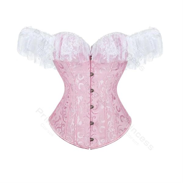 Chaquetas Corsés victorianos para mujer Corsé de princesa de manga corta Corsé de corista floral Corsé con adornos de encaje Top Fairycore Tallas grandes