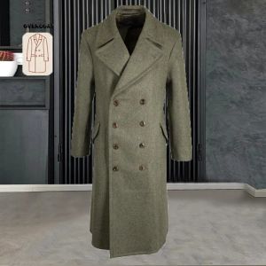 Jackets Vintage 50s Herenpak Jackets Tailor gemaakt Dubbele borsten overjas Arm Groen Tweed Wollen Blend Trench Coat Long Man Blazer Set