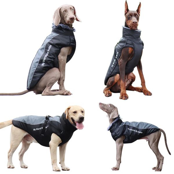 Chaquetas Chaqueta impermeable para perros grandes, abrigo con arnés, ropa reflectante cálida para mascotas para perros medianos y grandes, ropa Pitbull, Cuello de piel