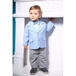 Vestes Wedding Slimfit Suisse de petit garçon Notched Gentleman Gentleman Elegant Sky Blue Cost Formal Coat Kids Blazer 316 ans 230817