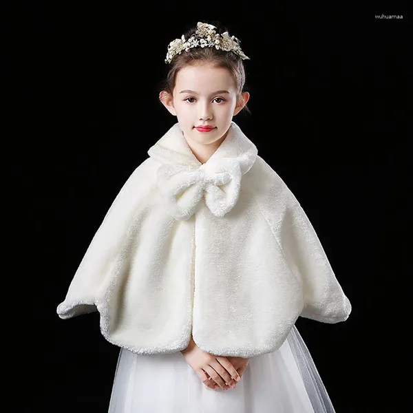 Vestes Cape blanche coupe-vent châle pour enfants fille princesse épaissir peluche chaude cape de mariage fête d'anniversaire manteau enveloppes enfants culture