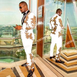 Jackets White Suits Men For Wedding Braigs Tuxedo Talformade Male prom feest goud borduurwerkjack+broek 2 -delige kostuum Homme Mariage