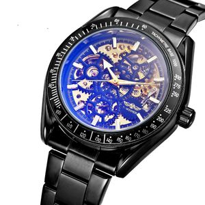 Gagnant des vestes 2018 Nouvelles montres mécaniques de mode Men Top Top Brand Blue Blue Verre Automatic Automatic Male Male Innewless Steel Skeleton Clocks